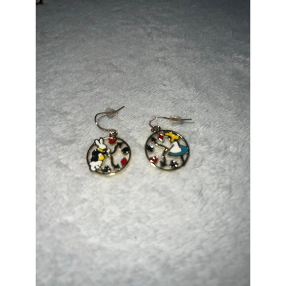 Rabbit & clock, blonde girl that falls down rabbit hole Earrings - Picture 2 of 2